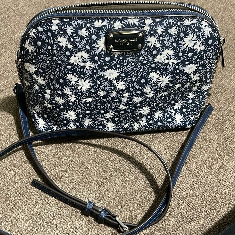 Michael Kors Navy and White Floral Crossbody